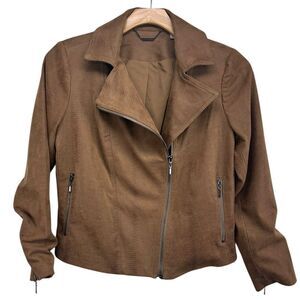 Chicos Textured Brown Suede Moto Jacket Womens 8/10